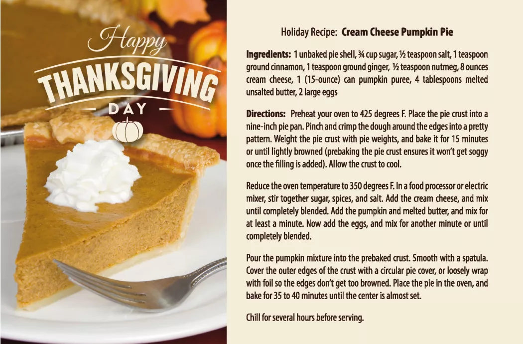 Thanksgiving Pumpkin Pie Recipe Postcard – First Class