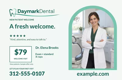 New Patient Welcome postcard front